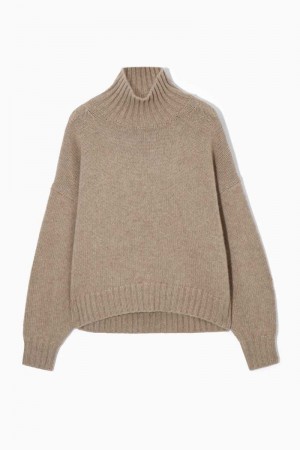 Beige Women's COS Chunky Pure Cashmere Turtleneck Sweaters | 142385ZOY