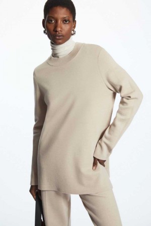 Beige Women's COS Milano-Knit Sweaters | 347098MCZ