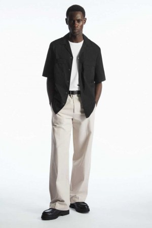 Black Men's COS Short-Sleeved Utility Shirts | 604138CLV