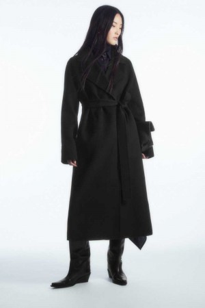 Black Women's COS Belted Double-Faced Wool Coats | 789256RPI