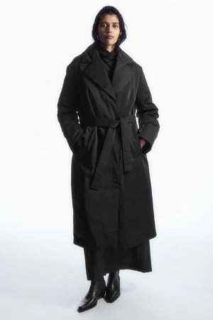 Black Women's COS Belted Padded Shell Down Coats | 375098PXG