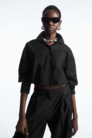 Black Women's COS Cropped Poplin Shirts | 986103WNB