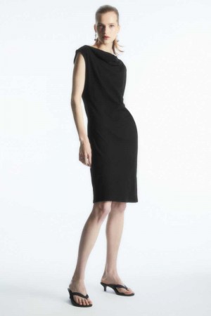 Black Women's COS Draped Sleeveless Dress | 657832IYX