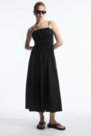 Black Women's COS Gathered Bustier Midi Dress | 609483SNK