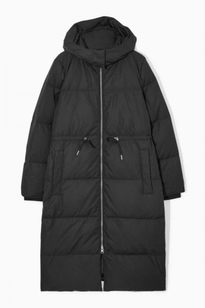 Black Women's COS Hooded Recycled Down Puffer Coats | 416097VKP