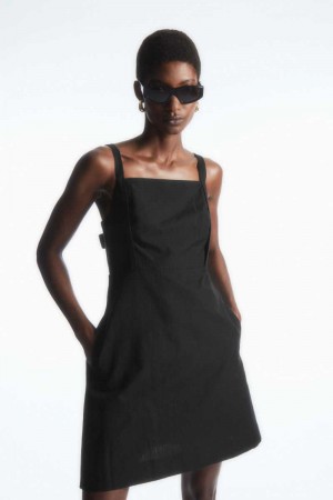 Black Women's COS Open-Back Mini Pinafore Dress | 308192YES