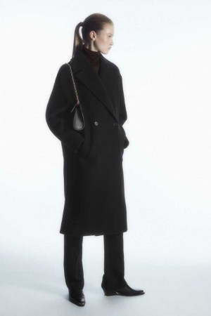 Black Women's COS Oversized Double-Breasted Wool Coats | 651789EPY