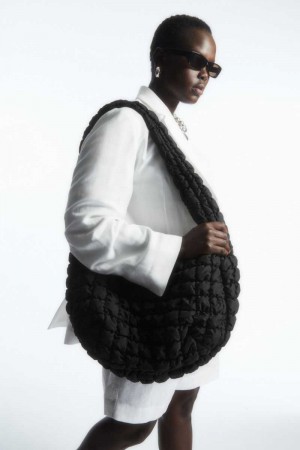 Black Women's COS Oversized Quilted Crossbody Bag | 745263JCX