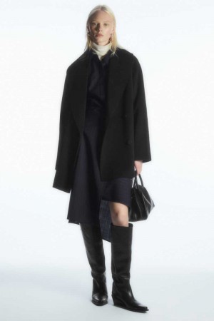 Black Women's COS Oversized Shawl-Collar Wool Jackets | 987023YOL