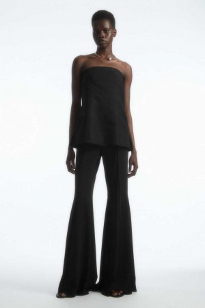 Black Women's COS Pintucked Flared Pants | 058471BMT