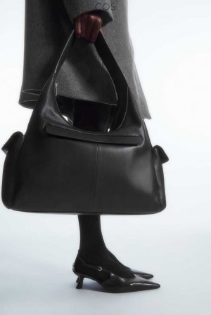 Black Women's COS Pocket Shoulder Bag - Leather Bags | 065143BDE