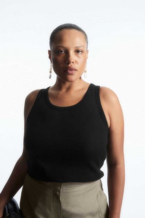 Black Women's COS Ribbed Tank Top | 582974NCL