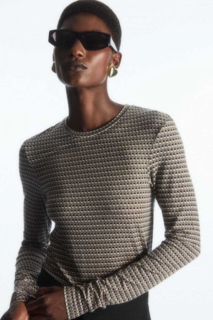 Black Women's COS Second-Skin Long-Sleeved Tops | 702843UQA