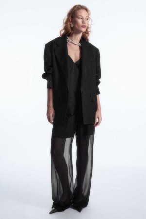 Black Women's COS Sheer Silk Pants | 634972BIY