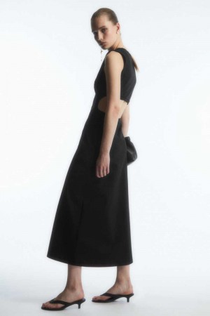 Black Women's COS Sleeveless Cutout Maxi Dress | 741029XKI