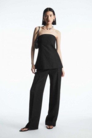 Black Women's COS Tailored Straight-Leg Pants | 639518GLA