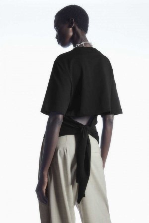 Black Women's COS The Bow Back T-Shirt | 064258AGN