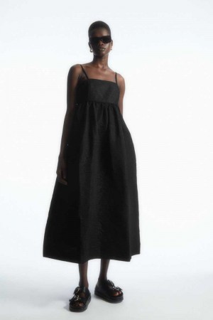 Black Women's COS Voluminous Textured Midi Dress | 805976FMU