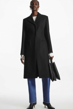 Black Women's COS Wool-Blend Waisted Coats | 274835DZW