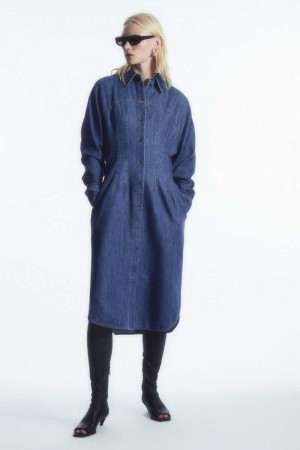 Blue Women's COS Oversized Waisted Denim Dress | 094153WKI