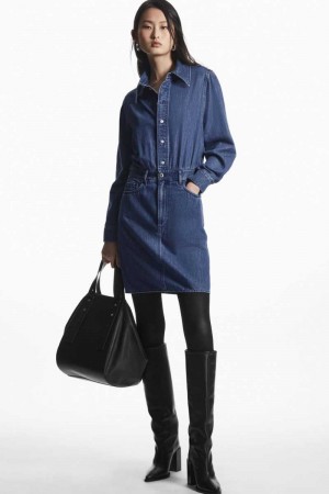 Blue Women's COS Structured Denim Dress | 124879EGV