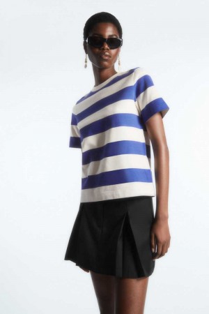 Blue / White Women's COS The Clean Cut T-Shirt | 734862ELR