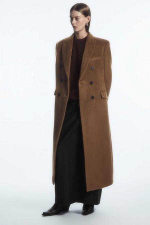 Brown Women's COS Oversized Double-Breasted Wool Coats | 453012LHM