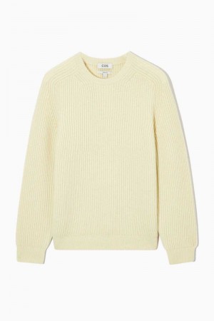 Cream Men's COS Chunky Ribbed Wool Sweaters | 078962MDS