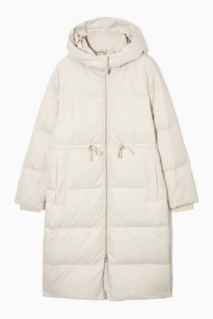 Cream Women's COS Hooded Recycled Down Puffer Coats | 897310QGJ