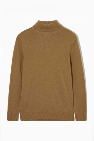 Dark Beige Men's COS Wool-Cashmere Turtleneck Sweaters | 405398LIC