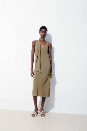 Dark Beige Women's COS The Silk Dress | 407851DVQ