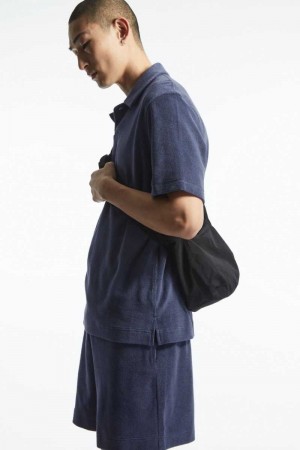 Dark Blue Men's COS Toweling Polo Shirts | 359024BWH