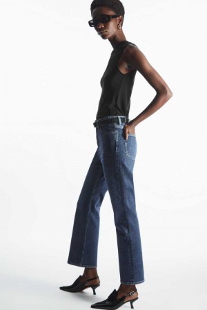 Dark Blue Women's COS Kick-Flare Ankle-Length Jeans | 160894PGA