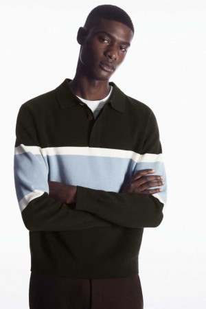 Dark Brown Men's COS Striped Polo Shirts | 572906RWT