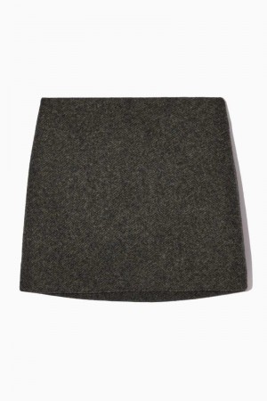 Dark Brown Women's COS Herringbone Wool-Blend Mini Skirts | 587021YGH