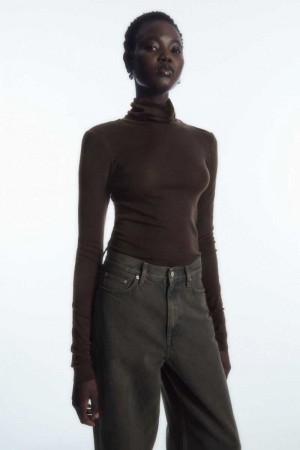 Dark Brown Women's COS Merino Wool Turtleneck Top Sweaters | 081749TQZ