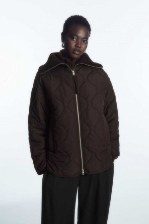 Dark Brown Women's COS Oversized Knitted-Collar Quilted Jackets | 847265HWF