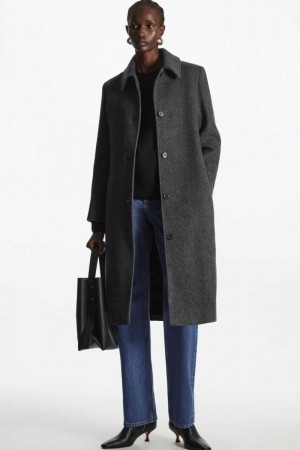 Dark Grey Women's COS Belted Herringbone Wool Coats | 412860LFN