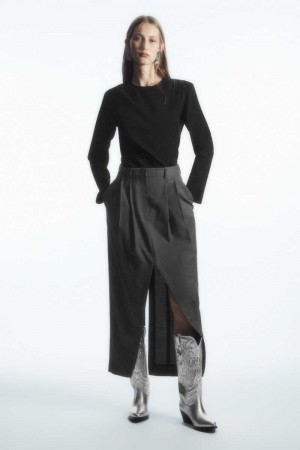 Dark Grey Women's COS Deconstructed Wool Pencil Skirts | 513708IZE