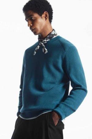 Dark Turquoise Men's COS Ribbed-Knit Sweaters | 279048NHA