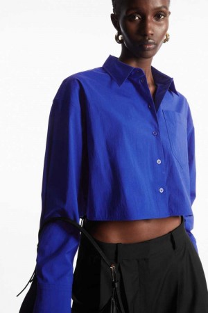 Deep Blue Women's COS Cropped Poplin Shirts | 549718CVL