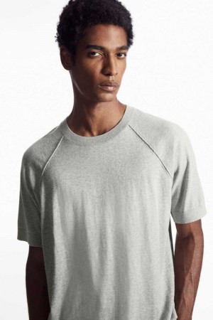 Grey Men's COS Knitted Cashmere-Blend T-Shirt | 120465OPV