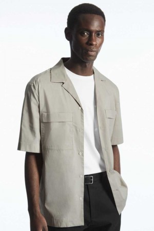 Grey Men's COS Short-Sleeved Utility Shirts | 280195MFO