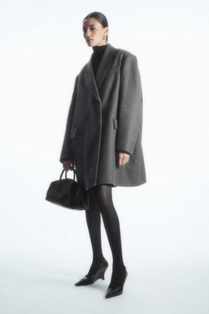 Grey Women's COS Oversized Power-Shoulder Wool Coats | 893456NBR