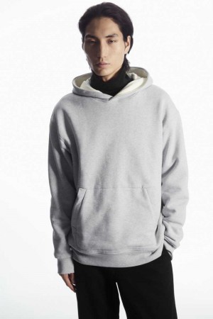 Grey / White Men's COS Double-Layered Jersey Hoodie | 967532GEF