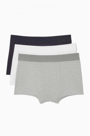 Grey / White / Black Men's COS 3-Pack Jersey Boxer Briefs | 376029HSM