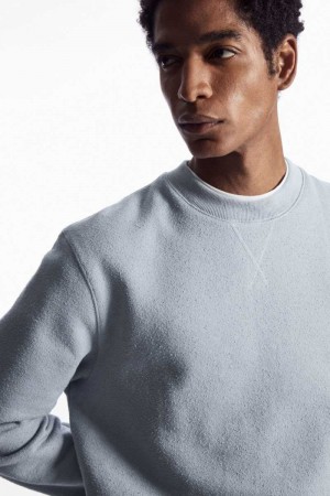 Light Blue Men's COS Textured-Jersey Sweatshirts | 362459HPB