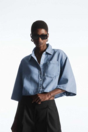 Light Blue Women's COS Cropped Denim Shirts | 620817FLH