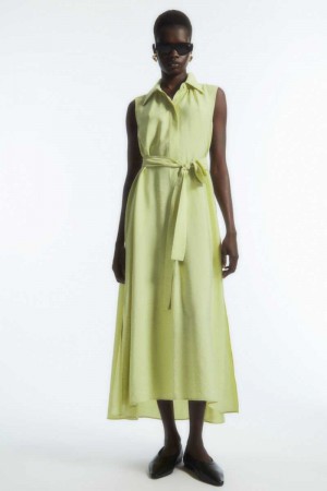 Light Green Women's COS Bow Sleeveless Midi Dress | 791483JIA