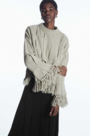 Light Grey Women's COS Fringed Paneled Wool Sweaters | 609587HDS